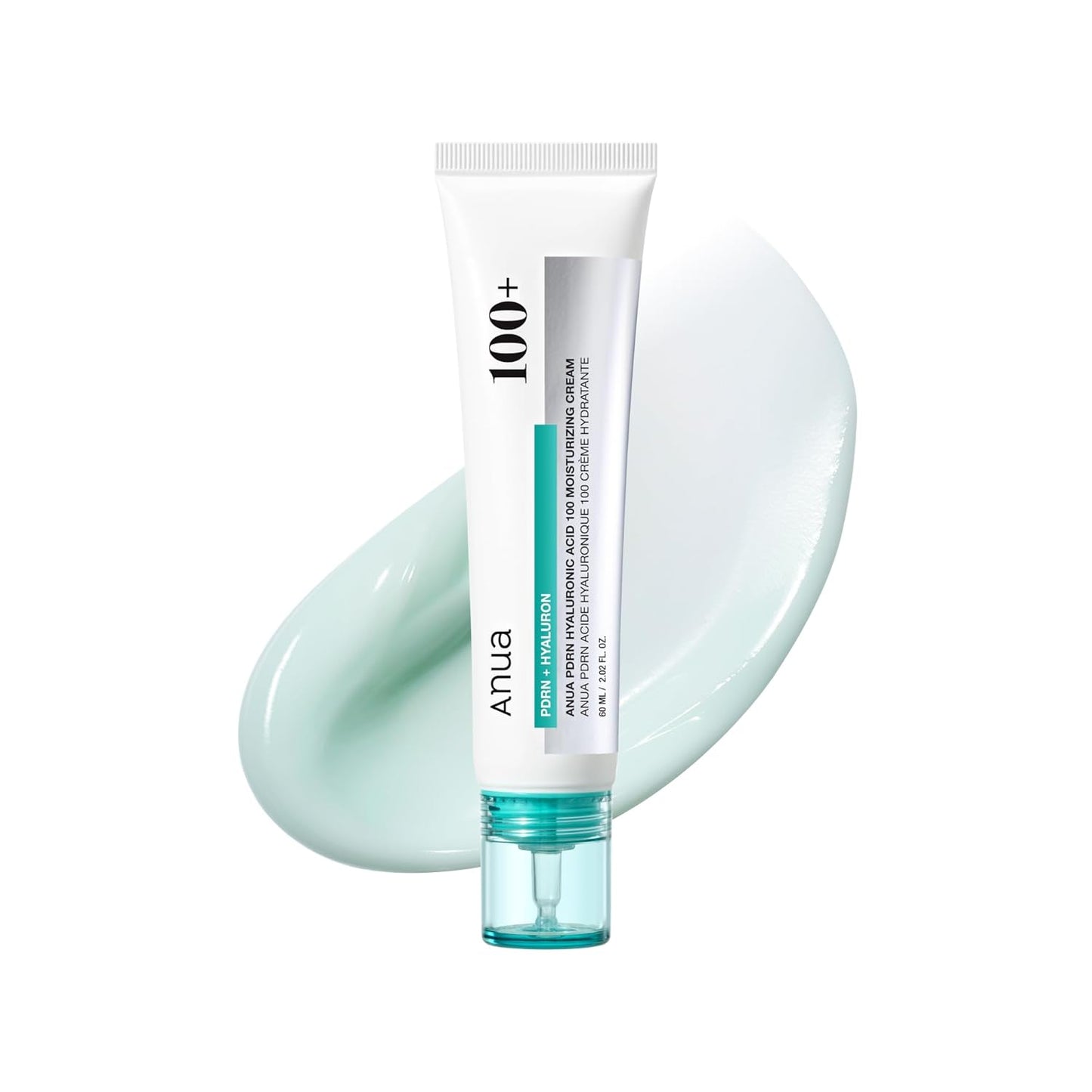 Tube of skincare cream with a light green color swatch on a white background