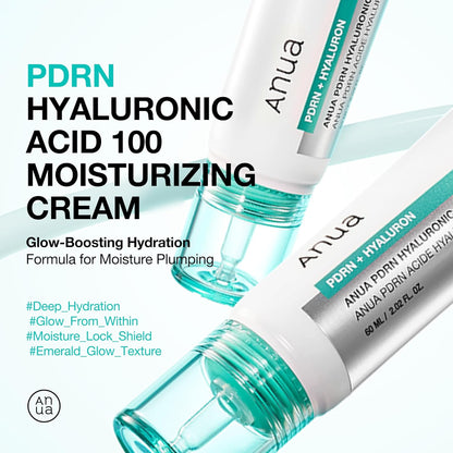 Anua PDRN Hyaluronic Acid 100 Moisturizing Cream with text on a white background